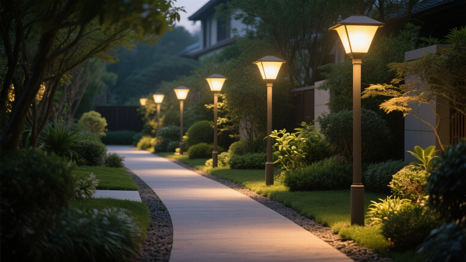 不同高度庭院灯的间距效果